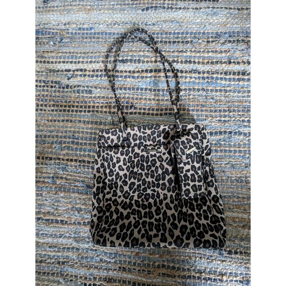 VTG Nine West Leopard Animal Print Bag With Flip Phone Holder Charm 11x13x3 Purs - Picture 2 of 11